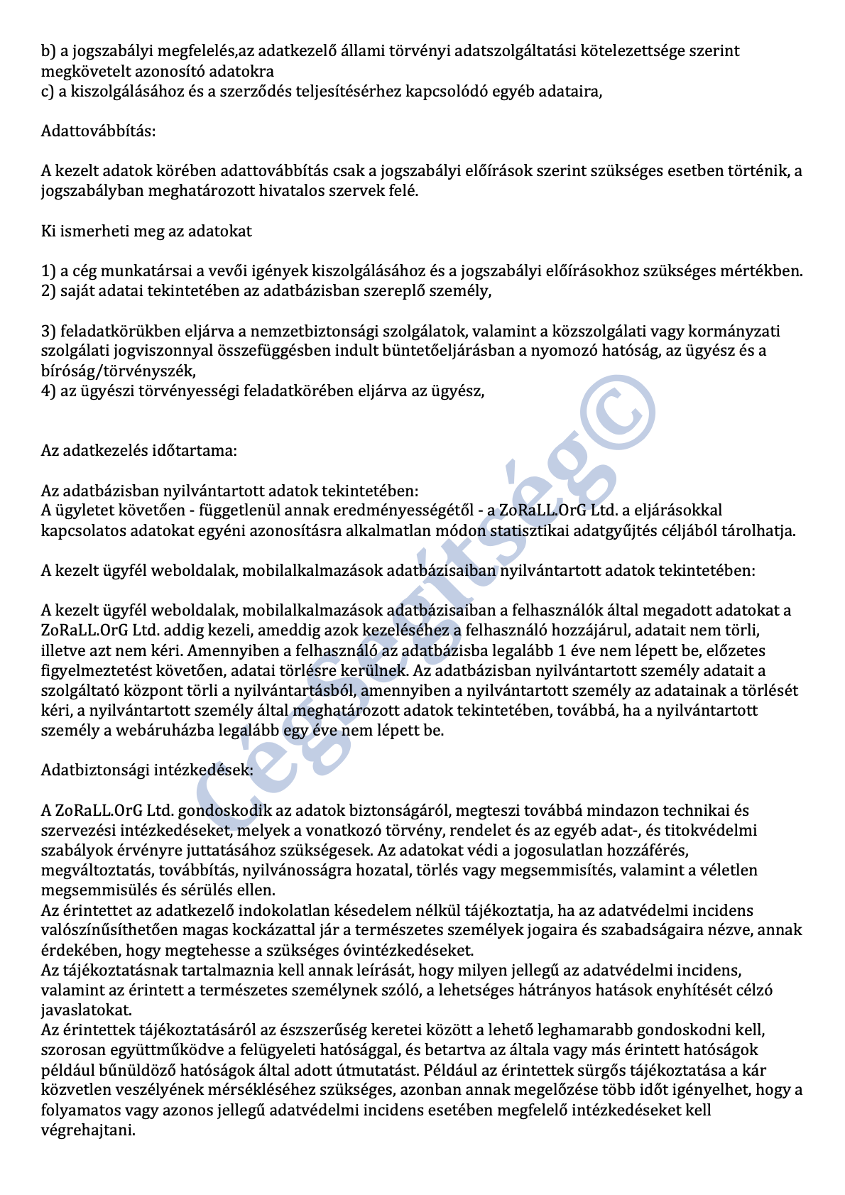 Adatkezelési tájékoztató 3. oldal